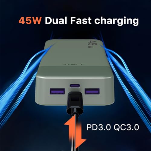 JUOVI Power Bank, 20000mAh 45W Portable Charger, PD3.0 QC4.0 Fast Charging with LED Display, 2 USB-C, 2 USB-A, Battery Pack for iPhone 15 14 13 Series, MacBook, Galaxy, iPad, and More (Green) - color: Green