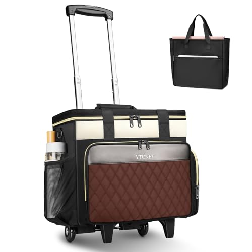 Ytonet Rolling Teacher Bag, 15.6 Inch Rolling Laptop Bag with Detachable Dolly & File Teacher Tote, Large Roller Briefcase for Women Teaching Office Work Craft Nurse, Black Beige Brown - color: Black Brown, size: Large