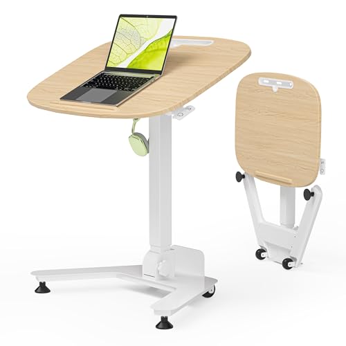 WALKINGDESK Folding Pneumatic Height Adjustable Mobile Standing Desk with 90° Tiltable Tabletop, 27.2x18.9 Inch Portable Laptop Desk with Wheels, Holds Up to 66.1lbs for Home Office, Study, Oak - color: Oak 2, size: 27x19 in