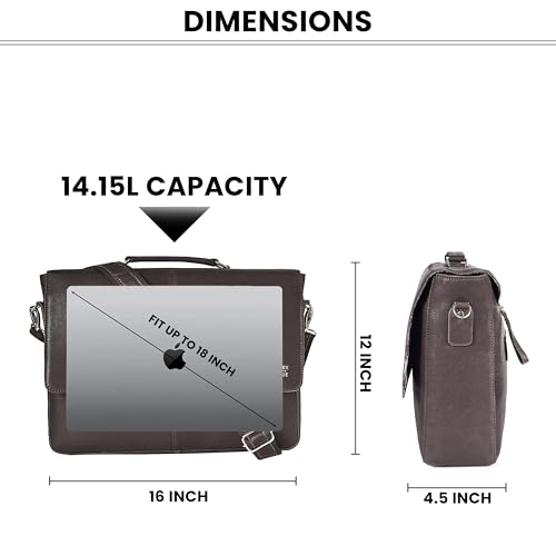 Leather Messenger Bag for Men & Women, 16'' Handmade Laptop Briefcase Satchel, Crossbody Shoulder Office Bag for Work, Travel - color: Dark Brown