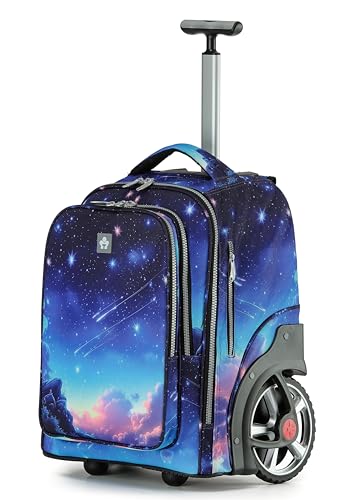 NEW TILAMI 20 Inch Rolling Backpack for School Stair-Climbing Big Wheel | Teen Boys Girls Carry-on Suitcase Large Organizer Compartment 15.6 Laptop Sleeve Adjustable Handle Roller Travel Bag College - color: Spacey Blue