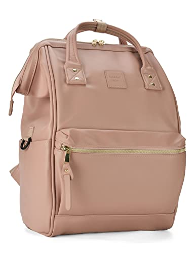 Kah&Kee Leather Laptop Backpack for Women 15 inch Teacher Work Travel Bag | Premium water-resistant PU leather. Fits 14″ & 15″ laptops. Anti-theft pocket, luggage strap. Ideal for daily commute. - color: Tan Pink Ii, size: Medium
