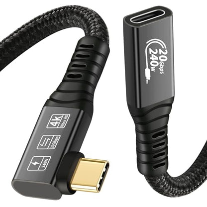 20Gbps USB C 3.2 Extension Cable, 90 Degree USBC 3.2 Gen2 Type-c Male to Female Extender Cable 4K@60Hz 240W Charging 20Gbps Data Transfer with External SSD eGPU (90 Degree Extension 20G 240W-0.5M) - size: 90 Degree Extension 20G 240W-0.5M
