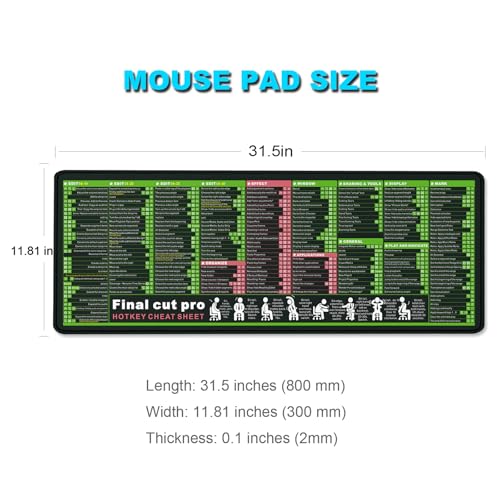 Final Cut Pro Shortcut Keyboard Mac OS Mouse Pad Computer Mouse Pads for a Desk Large Desk Pad Long Mousepad with Stitched Edge Non-Slip Rubber Base for Computer Keyboard Laptop PC - color: 38Final cut pro