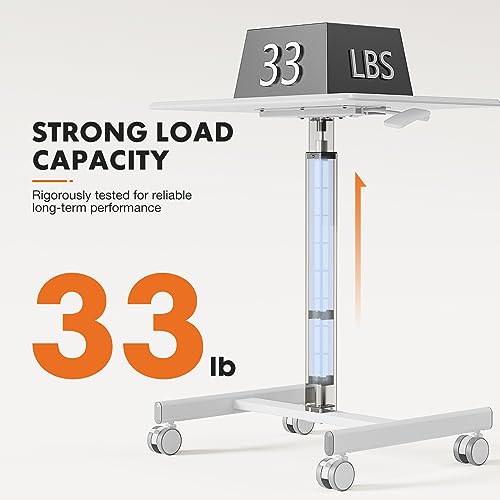 Sweetcrispy Mobile Rolling Desk, Small Standing Desk with Wheels | Adjustable Height Sit Stand Table, Portable Computer Workstations for Home Office, White - color: White
