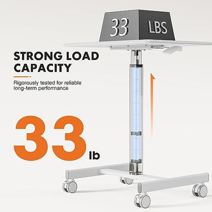 Sweetcrispy Mobile Rolling Desk, Small Standing Desk with Wheels | Adjustable Height Sit Stand Table, Portable Computer Workstations for Home Office, White - color: White