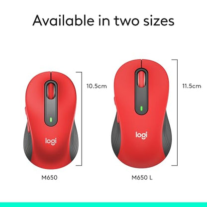 Logitech Signature M650 L Full Size Wireless Mouse Large Sized Hands - Red - color: Classic Red