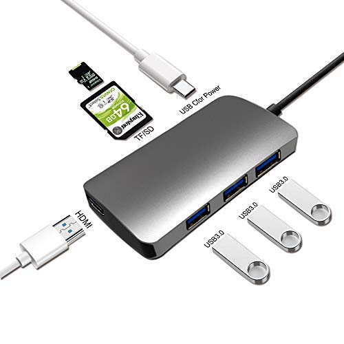 USB C Hub 7 in 1 Multiport Adapter with 4K HDMI, 100W PD, SD/TF Card Reader, 3 USB-A, USB C Docking Station for MacBook Mac Pro/Air and Other Type C Laptops