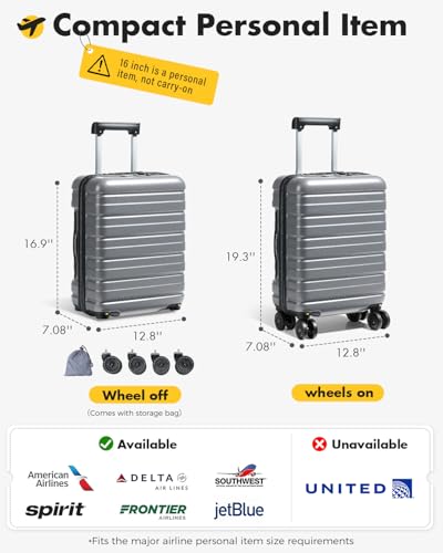 Lekesky 18 Inch Expandable Carry On Luggage Airline Approved, Grey | Durable ABS, Small Underseat Carry-on Luggage with TSA Lock Spinner Wheels, Personal Item Luggage Removable Wheels for Travel - color: C-Grey, size: 18 Inch