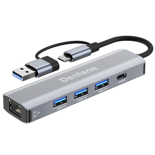 USB C USB 3.0 to Ethernet Adapter, 5 in 2 Gigabit USB Ethernet Hub for Laptop with 4-Port USB-A 3.0 and USBC, 1000Mbps RJ45 LAN Network Adapter Compatible with MacBook/iPad Pro/Phone/Tablet - size: 1000 Mbps