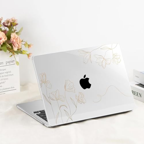 G JGOO Compatible with MacBook Air 15 inch Case 2026 2025 2024 2023 M5 A3448 M4 A3241 M3 A3114 M2 A2941, Protective Hard Laptop Shell Case + Keyboard Cover + Screen Protector, Golden Floral - color: Golden Floral
