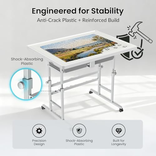 ALL4JIG 1500 Piece Light-Weight Adjustable Tilting Plastic Jigsaw Puzzle Table for Adults, 25.59"x34.25"Puzzle Board with 4 Drawers&Protective Cover, 45-Degree Any-Angle Tilt,Laptop Table for Couch - size: Medium-1500pcs