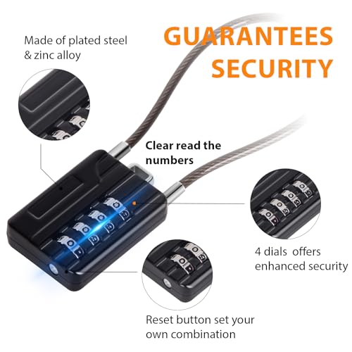 SEPOX® Compact Design Resettable Combination Padlock 4 Digit, 30mm 1-3/16" Width Body, Extra Long 16cm Cable Lock for Suitcase, Travel, Gym Lockers, Helmet, Cabinets, Case, Fence, Pack of 4 Black - color: Black 16cm 4pcs