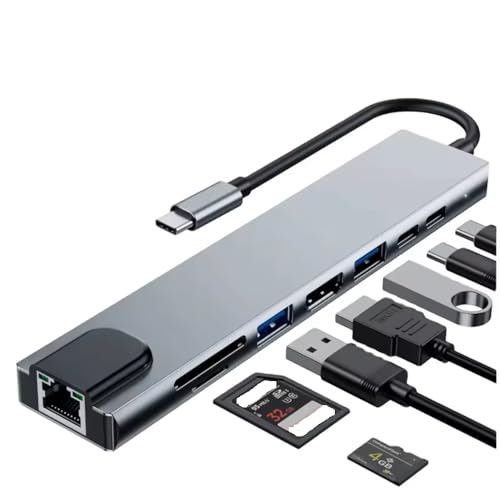 USB C Hub 8-in-1 Docking Station, USB C Adapter with 4K@60Hz HDMI, Gigabit Ethernet, 100W Power Delivery, SD/TF Card Reader, 2 USB 3.0 Ports & USB-C Data Port for MacBook, iPad, Chromebook