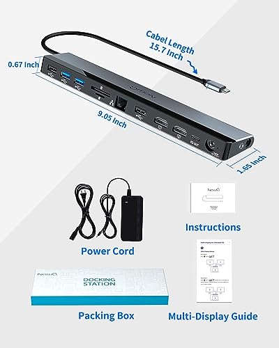 USB C Docking Station Dual Monitor with Power Adapter: NewQ 12-in-1 Thunderbolt 3 | 4 Dock, Dual 4K HDMI, 4 USB, Audio, Ethernet, SD/TF Slot, 18W PD Out, for Mac, HP, Dell, Lenovo, Surface, Asus, Acer - size: NQ-DK-02-Standard