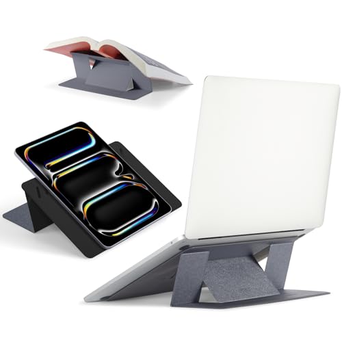 MOFT Invisible Laptop Stand, Stick-Free Tablet&Laptop Riser for Mobile Work | Fit 13"+ Tablets & 15"+ Laptops | Dual-Angle | Ergonomic | Foldable & Portable | Slim | MOVAS Leather | Mobile Work & Travel - color: Space Grey, size: 15"+ Laptops & 13"+ Table
