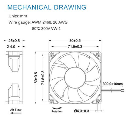 GDSTIME 4500RPM 80mm x 25mm 12V High Speed Dual Ball DC Cooling Fan 2 Pin | Big Airflow, Brushless, PC Computer Case Power Supply Fan, for Wine Cooler, Amplifiers, RV Fridge, Incubator, Electronics - size: 80x25mm