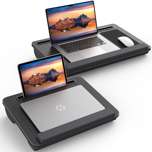 Portable Lap Desk, Laptop Stand for Bed with Soft Wrist Rest, Tablet/Phone Slot, Fabric Handle, Laptop Bed Desk with Cushion (Large Black & Medium Black)