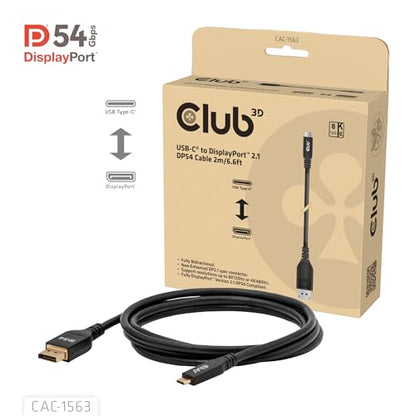 Club 3D CAC-1563 USB Type C Cable to min DP 2.1 Bi-Directional VESA DP54 Certified Cable M/M 2m/6.56ft