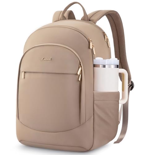 LOVEVOOK Laptop Backpack for Women, Business Backpack Purse, Large Capacity Casual Daypack, Work Computer Backpack for Gift - color: Classic Khaki, size: 17.3 inches