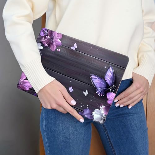15.6 Inch Laptop Skin Sticker, Reusable Vinyl Cover Protector with 2 Wrist Pad Skins, Removable Waterproof Scratch-Resistant for 12-15.6 Inch Laptop Notebook,Purple And Pink Flowers On Wooden - color: Purple And Pink Flowers On Wooden