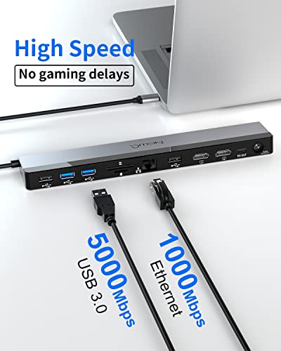 USB C Docking Station Dual Monitor with Power Adapter: NewQ 12-in-1 Thunderbolt 3 | 4 Dock, Dual 4K HDMI, 4 USB, Audio, Ethernet, SD/TF Slot, 18W PD Out, for Mac, HP, Dell, Lenovo, Surface, Asus, Acer - size: NQ-DK-02-Standard