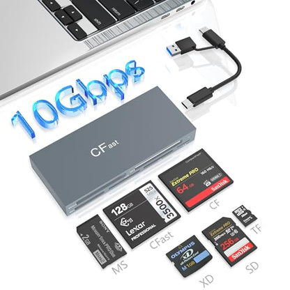 CFast Card Reader Memory Stick Pro Duo Adapter, USB C CFast 2.0 Card Reader for CFast/SD/TF/MS/XD/CF CompactFlash Card, XD Card Reader USB C USB 3.0 Connector Read 6 Cards Simultaneously