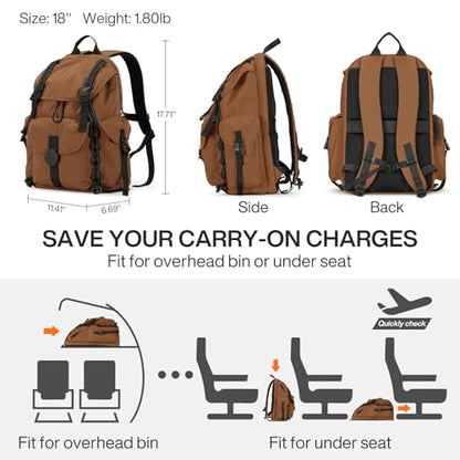 mixi Travel Backpack for Women Men, 18 Inch Carry On Laptop Backpack Flight Approved fits 16'' Laptop, Lightweight Waterproof Hiking Backpack Travel Outdoor Business Casual Daypack, Brown - color: Brown