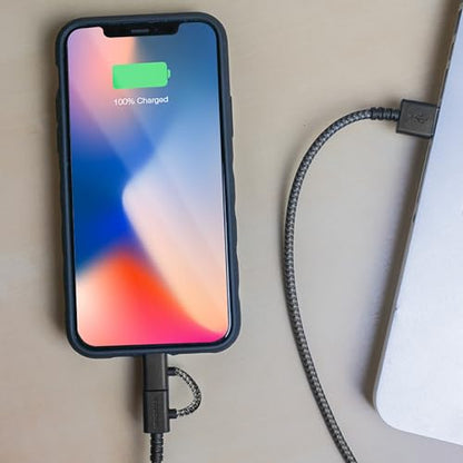 Smartish USB-C/Lightning Cable 17/16/15/14/13/12 - Crown Joule - 6 Foot Universal Fast Fabric Wrapped Charging Cable w/Micro-USB - MFi Certified 13/12/SE/iPad/AirPods/Android - Tan - color: Lightly Toasted Beige, size: USB to USB-C/Lightning/Micro