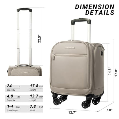 Verage Underseat Carry On Luggage with Wheels, 14.5-Inch Spinner Small Suitcase, Softside Lightweight Travel Bag for Men and Women, Airplane Carry On Bag, Pebble Gary - color: Pebble Grey, size: Basic Underseat