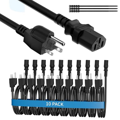 Adoreen Computer TV Monitor Replacement Power Cord 15 Ft/10 Pack, 3-Prong AC Universal Power Supply Cable 5-15P to IEC 320 C13 C14, SJT 18AWG 10A/125V for Treadmill Printer,PC,Desktop+Ties-ETL-Black - size: 15FT, style: 10 Pack