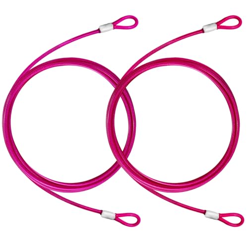 NAZOU 6FT （3/16 Inch） Steel Security Cable with Loops - Flexible Wire Rope Versatile & Weatherproof Safety Cable for Luggage, Bike Lock & Outdoor Gear -（2 Pack） - color: Pink, size: 6FT-(2Pack)