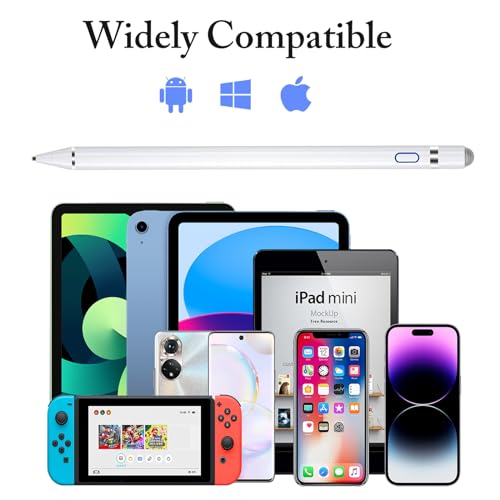 Stylus Pen for iPad, DOGAIN iPad Pencil for Touchscreen with Dual Touch Function, Active Digital Fine Point iPad Pen Compatible with iPad/iPhone/Samsung//iOS/Android/Nintendo switch 2 and More - White - color: White pen with Fiber Cap