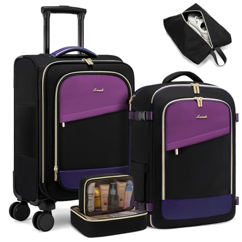 LOVEVOOK 5 Pcs Carry On Luggage 22x14x9 Airline Approved with 40L Laptop Travel Backpack, 20 Inch Carry On Suitcases with Wheels, Rolling Suitcase for Women Men, with TSA Lock Weekender Luggage - color: Black-violet-indigo Purple, size: 20 Inch-5Pcs