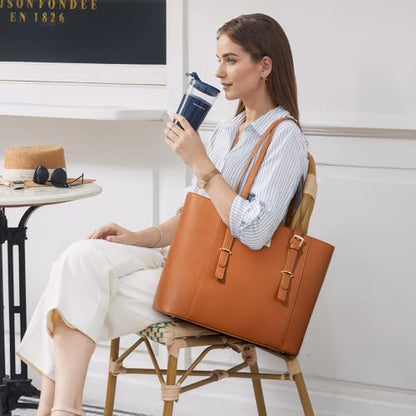 Laptop Bag for Women Large Office Handbags Briefcase Fits Up to 15.6 inch (Updated Version)-Brown - color: Brown