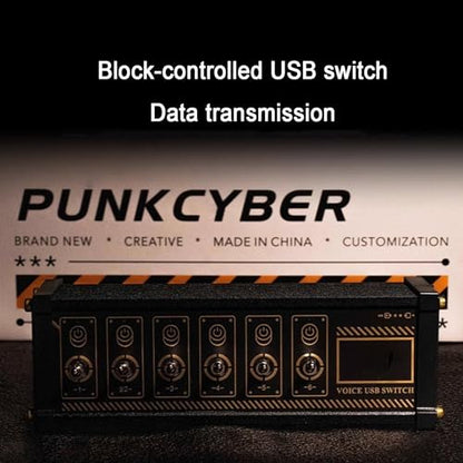 6 Ports USB Switcher, Cyberpunk USB Docking Station, with Independent Control Button, Voice Control Function, Data Transmission, for Phones, Tablets, and Gadgets
