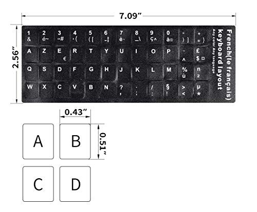 [2PCS Pack] French Keyboard Stickers,Matte Vinyl Keyboard Sticker with White Letters Non-Transparent for PC Computer Laptop Notebook Desktop Keyboards (French) - color: French