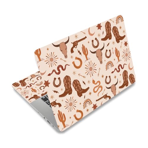 PLIGREAT 15 Inches Western Pattern Laptop Decal Sticker Skin Cover, Vintage Western Laptop Skin Stickers Fits 12" to 15" Laptops Universal Waterproof Removable Notebook Art Protector, Beige Brown - color: Beige Brown