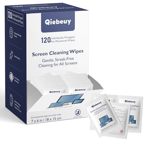 Screen Cleaner Wipes for Electronics, Lens Wipes, Streak-Free Screen Wipes | 120 Count Electronics Cleaning Wipes for Portable Monitor, Gaming Monitor, Computer Screen, Laptop, Phone, Glasses
