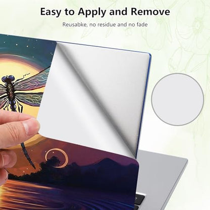 Laptop Skin Sticker Decal, Universal Reusable Vinyl Laptop Cover for 12" 13" 13.3" 14" 15" 15.4" 15.6" Notebook PC, Reusable Waterproof Scratch-Resistant with 2 Wrist Pads,Dragonfly Moon - color: Dragonfly Moon