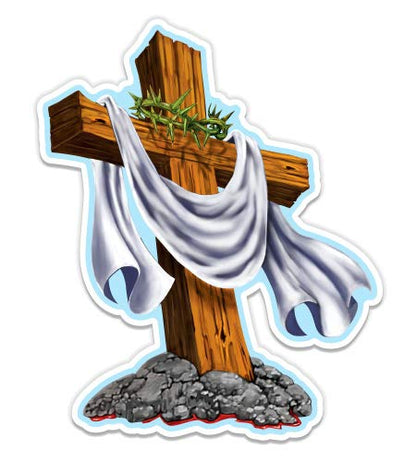 Cross with Crown of Thorns - Vinyl Sticker Waterproof Decal - size: 12"