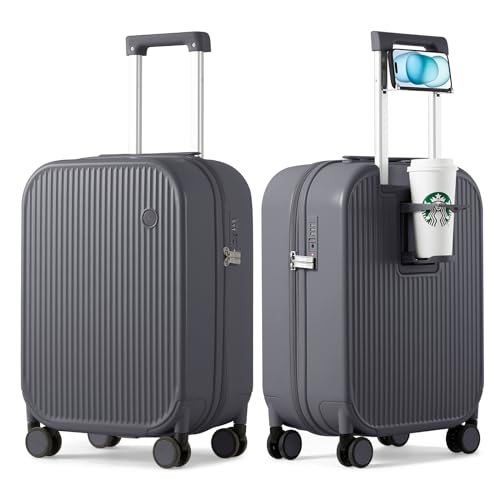 mixi Carry On Luggage with Cup Phone Holder Hard Shell Rolling Travel Suitcase with Spinner Wheels,20 Inch Rock Grey - color: Rock Gray, size: 20-inch