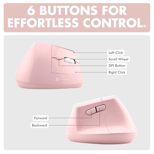 X9 Performance Wireless Vertical Ergonomic Mouse - (BT + 2.4Ghz) - Click in Comfort - Up to 4000 DPI, 6 Button, Rechargeable - Bluetooth Ergonomic Vertical Mouse Wireless - for Mac and PC - Pink - color: Pink
