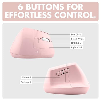 X9 Performance Wireless Vertical Ergonomic Mouse - (BT + 2.4Ghz) - Click in Comfort - Up to 4000 DPI, 6 Button, Rechargeable - Bluetooth Ergonomic Vertical Mouse Wireless - for Mac and PC - Pink - color: Pink