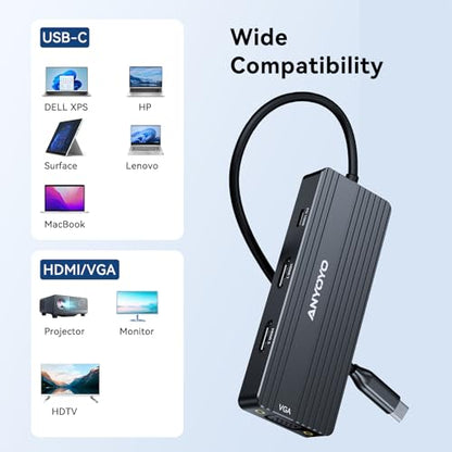 USB C Docking Station Dual HDMI Monitor Adapter 8-in-1 USB C HUB 3 Monitors Adapter with 4K HDMI +VGA +PD100W+Audio Laptop Docking Station for Dell/Lenovo/HP/Samsung/ASUS (Black) - color: Black