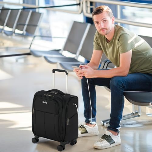 HanTrip 16 Inch Underseat Carry On Luggage with Wheels Softside Small Suitcases Personal Item Bag with Pocket Travel Luggage for Men Women Business Overnight Bag(Black) - color: Black
