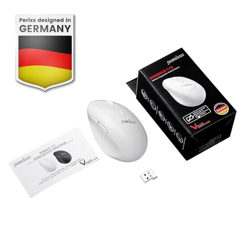 Perixx PERIMICE-719W Wireless Portable Vertical Mouse - Silent Clicks - Right-Handed Design - White - style: Wireless White
