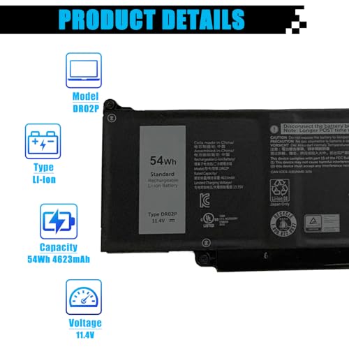 DR02P Laptop Battery Replacement for Dell Latitude 3340 3440 3540 5340 5350 5440 5540 Latitude 3340 5340 5350 2-in-1 Precision 3480 3580 Series R73TC 2X1V9 GTG7N GRWKG KDM9P 0V042N 09HKT5 54Wh - size: 10.35*3.13*0.23 inch DR02P