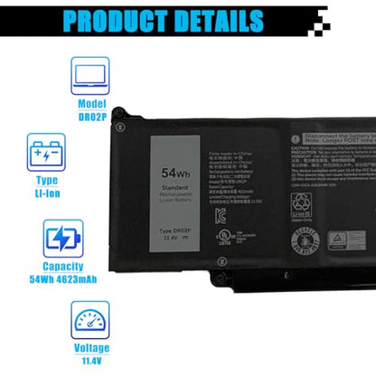 DR02P Laptop Battery Replacement for Dell Latitude 3340 3440 3540 5340 5350 5440 5540 Latitude 3340 5340 5350 2-in-1 Precision 3480 3580 Series R73TC 2X1V9 GTG7N GRWKG KDM9P 0V042N 09HKT5 54Wh - size: 10.35*3.13*0.23 inch DR02P