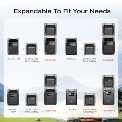 EF ECOFLOW Portable Power Station DELTA 3 Plus 1024Wh with Extra Battery | Expand Capacity from 1024Wh to 2048Wh, 1800W AC/140W USB-C Output, Solar Generator for Emergency, Home Backup, Camping - style: DELTA 3 Plus with Extra Battery